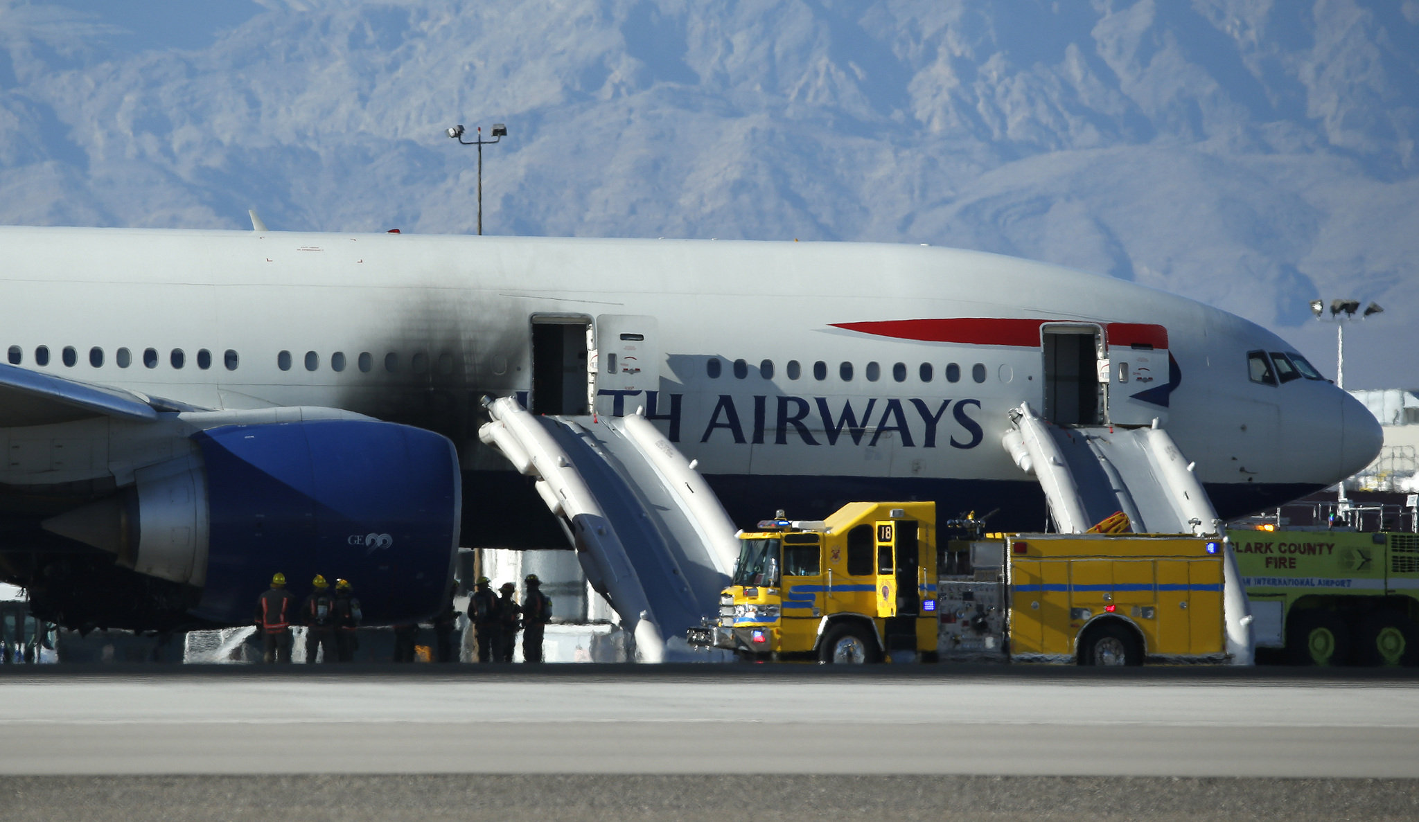 British Airways jet catches fire on Las Vegas runway; passengers escape on emergency slides