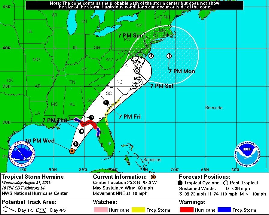 Tropical Storm Hermine strengthens, prompting hurricane warning for Florida