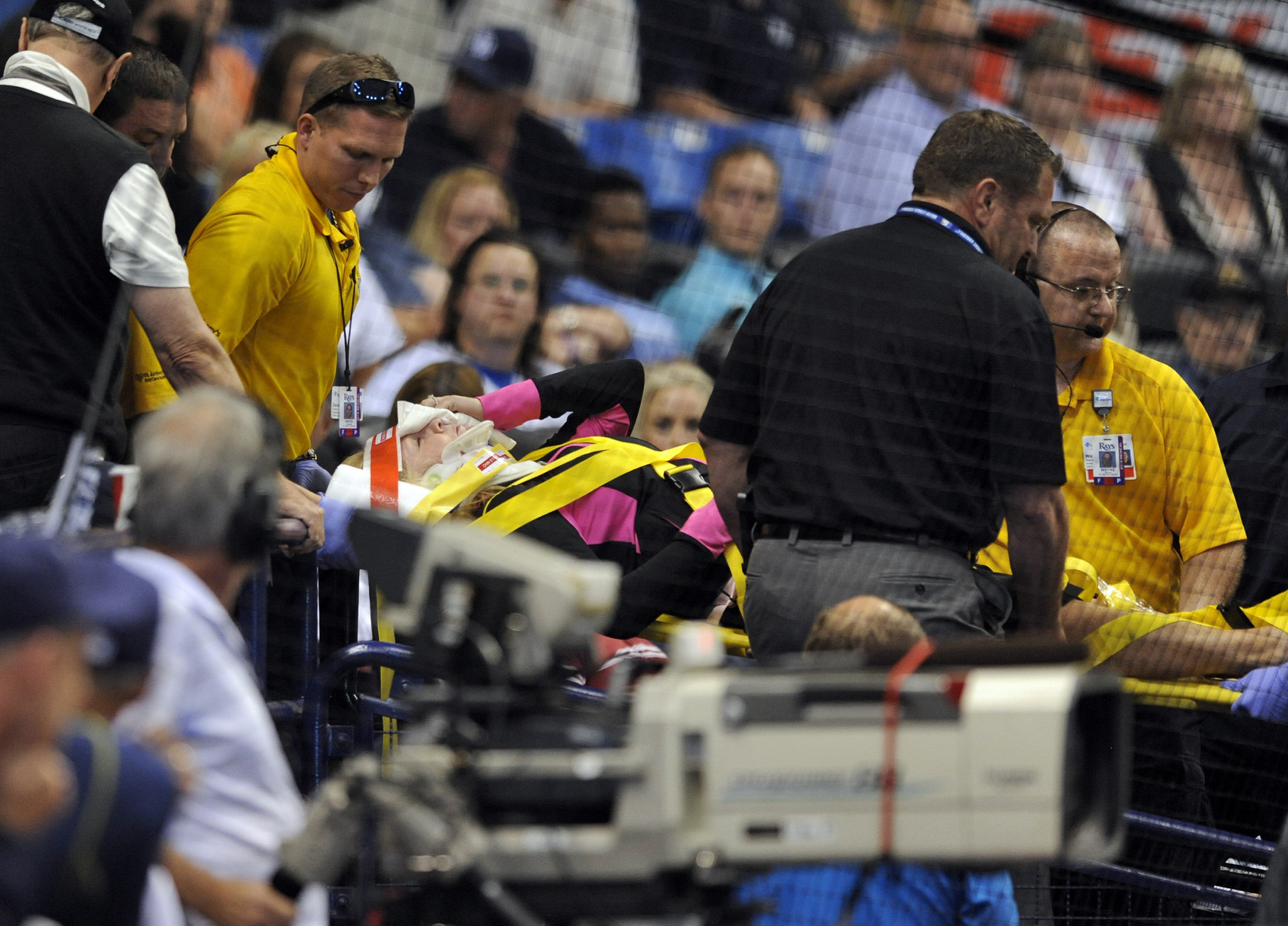 Fan at Tampa Bay Rays game leaves on stretcher after she's hit by foul ball