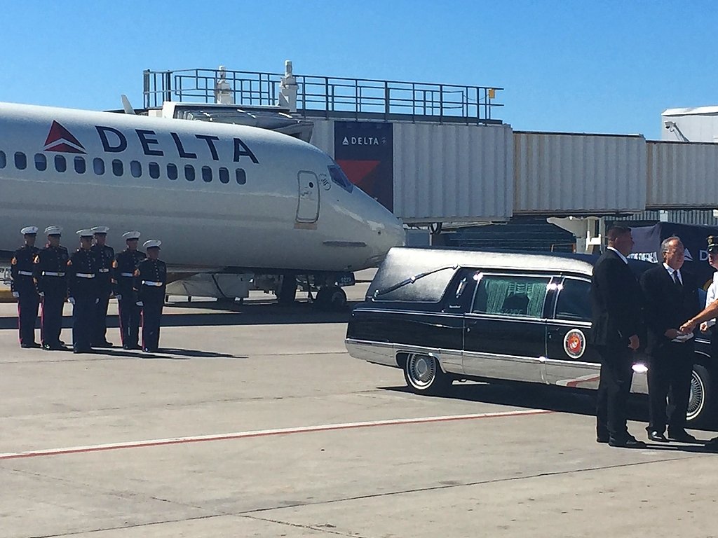 Hundreds line CNY route to honor U.S. Marine killed in WW II as he returns home