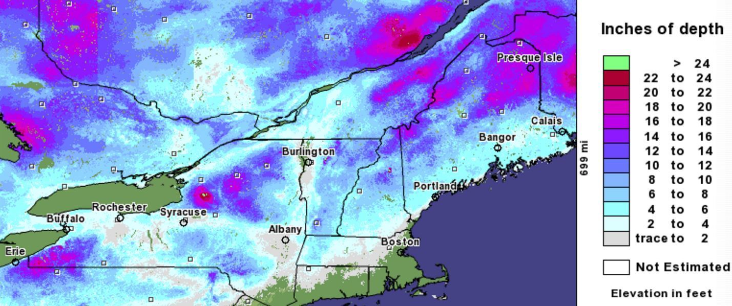 how many inches of snow are we getting today in albany ny
