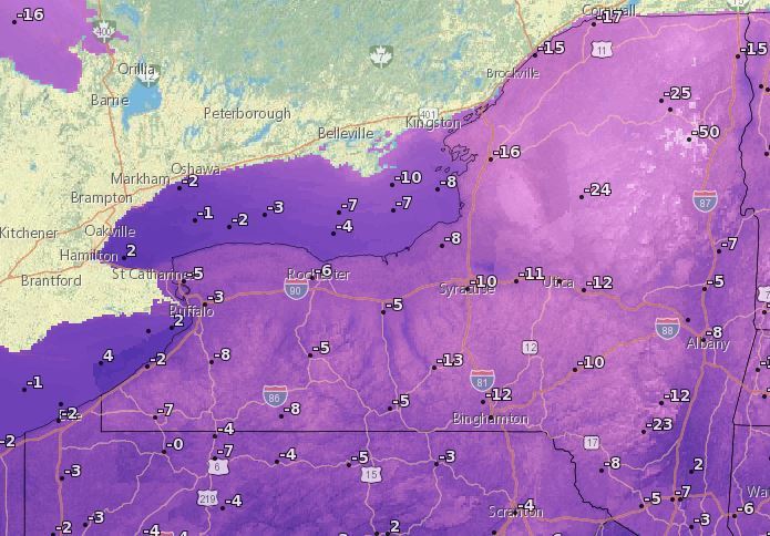 Below-zero wind chills headed for nearly all of Upstate New York
