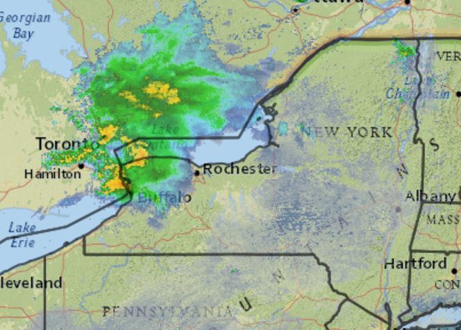 Thunderstorms rolling across Upstate NY with lightning, high winds