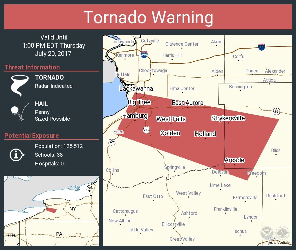 'Take cover now': Weather service warns of tornado in Western New York