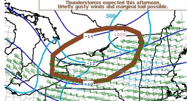 Thunderstorms possible today in Upstate NY with strong winds, small hail