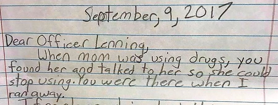 Read CNY girl's touching thank you letter to officer: You helped mom stop using drugs