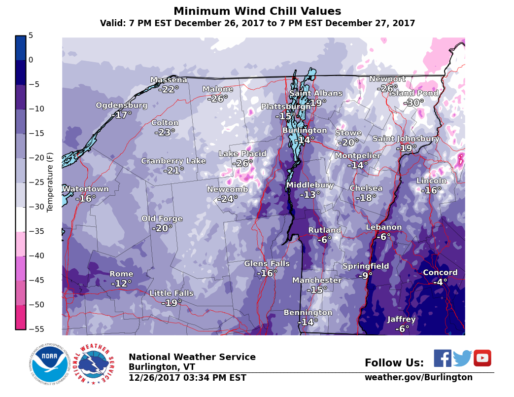Brutally cold wind chills down to -43 degrees expected in Adirondacks