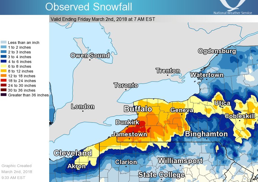 Early snow totals for Upstate NY winter storm top 20 inches (chart)