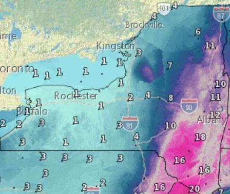 Winter storm snow totals for Upstate NY lowered as nor'easter edges east