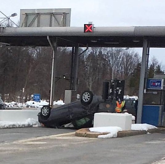 Man with marijuana card flips car at Thruway toll booth while under influence