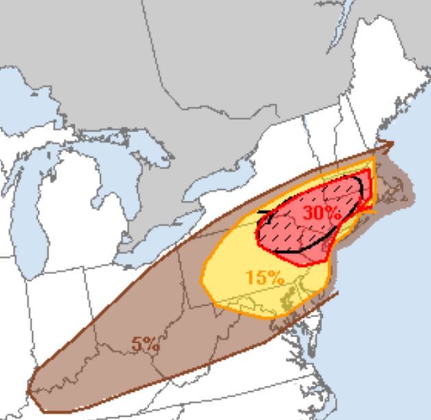 Some severe thunderstorms could pop up in Upstate NY with high winds, hail