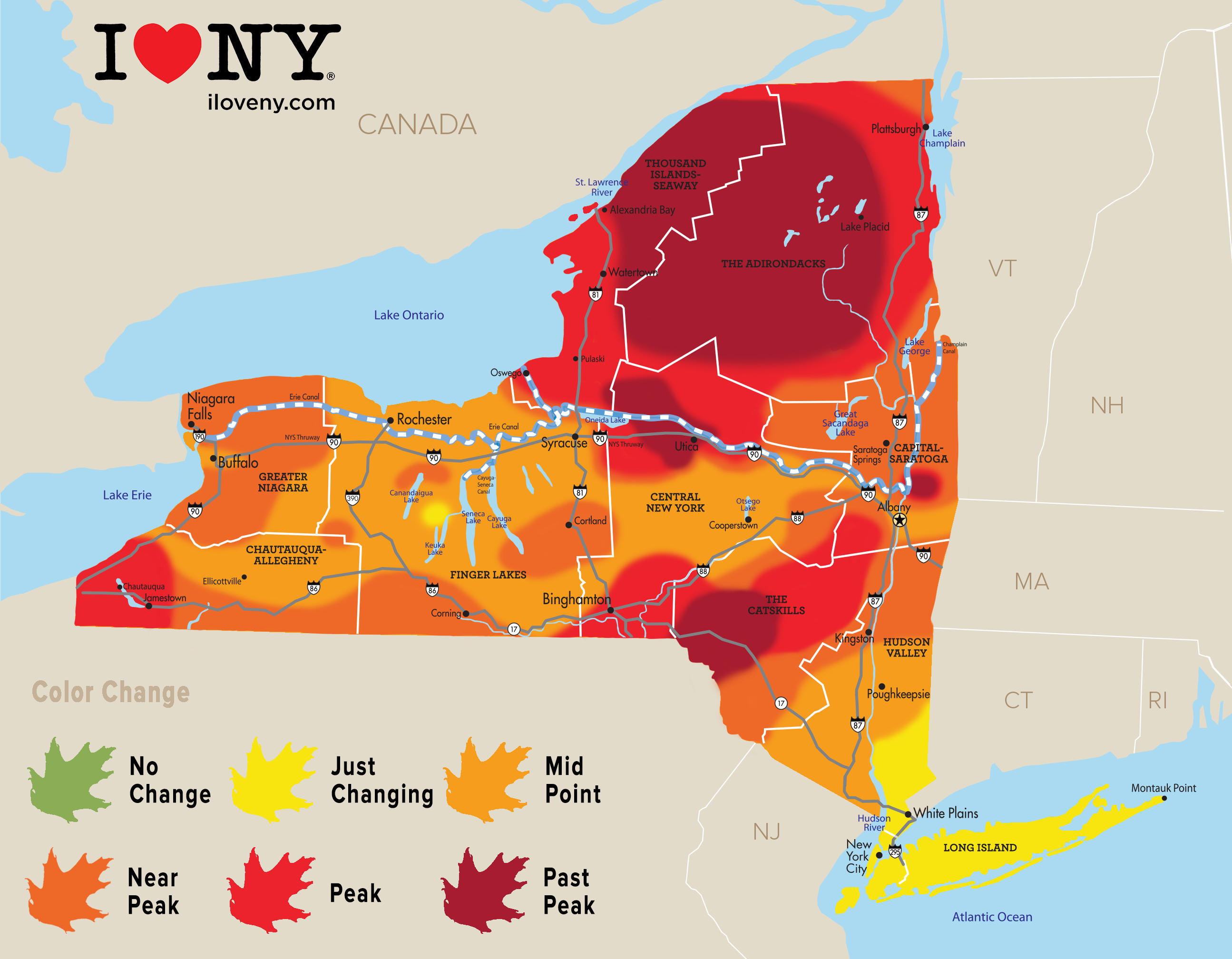 Upstate NY fall foliage Peak colors abound in several regions