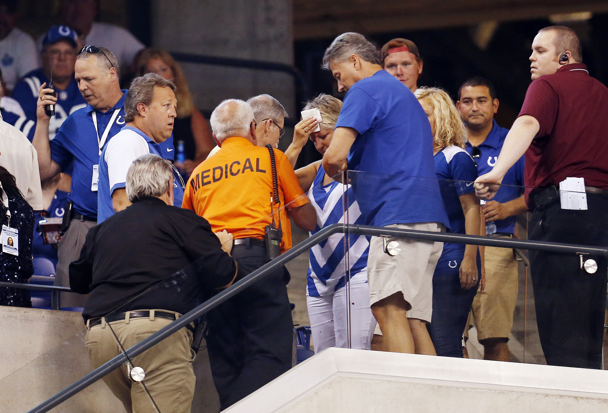 Woman hurt at Colts game; 'large pop' heard before falling debris hits her head